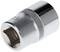 A silver metal socket adaptor with a hexagonal opening, suitable for attachment to a ratchet tool.