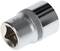 Metal socket attachment for screws and nuts, silver-coloured, with round, serrated internal profile, suitable for manual tools.