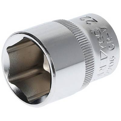 A metallic hexagonal socket, used as a tool attachment for ratchets to tighten or loosen screws or nuts.