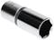 Chrome-plated socket wrench, hexagonal, used for tightening or loosening nuts and bolts.