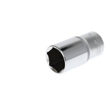 Eight-sided metal socket wrench, polished, for use with screws or nuts.