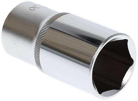 A silver socket attachment for a spanner.