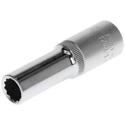Silver-coloured hexagonal socket with a knurled handle. Size marking visible on the side. Tool for loosening screws.