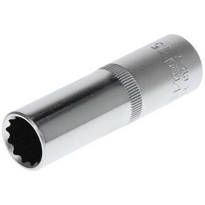 Hexagon nut, metallic and shiny, with a knurled grip and '14 mm' engraving visible. Tool for tightening/removing nuts.