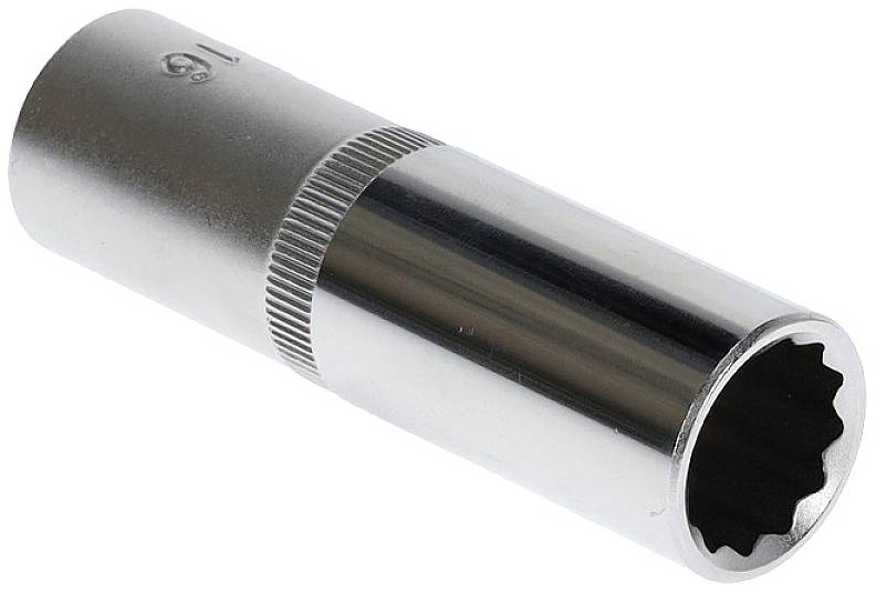 A silver socket extension with a knurled handle, used for loosening or tightening nuts and bolts.