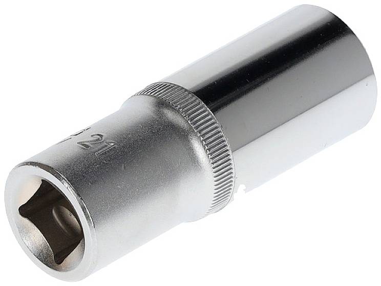A silver socket extension in cylindrical form, suitable for handling screw nuts.