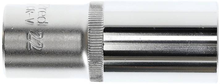 A silver pin badge with the engraved number '22'. It is made of shiny metal and has ridged edges for better grip.