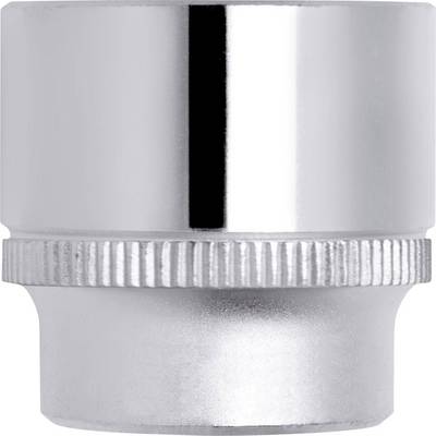 Chrome-coloured, cylindrical metal adapter with a ribbed base. Suitable for mechanical or industrial applications.