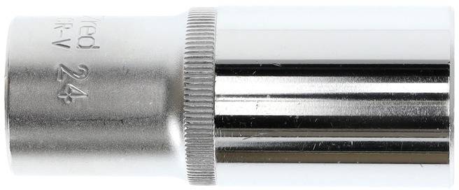 A chrome-plated socket with an engraved number '24'.