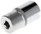 A silver socket adapter with a hexagonal opening, suitable for ratchet tools.