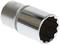 A chrome-plated socket insert with a 12-point profile, suitable for use with a spanner.