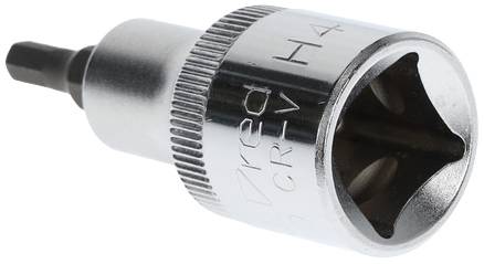 Screwdriver bit insert, hexagonal bit, silver metal, inscription 'CR-V H4'.
