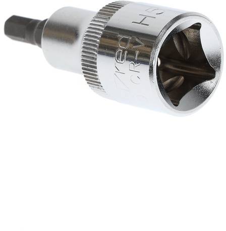 A silver hexagonal socket adaptor with an Allen key head, used for mechanical repairs or DIY tasks.