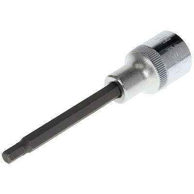 'Hexagonal socket wrench with long handle, silver and black in colour, suitable for tightening or loosening screws.'