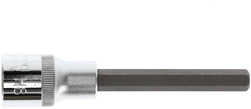 A hexagonal bit with a silver handle and dark grey tip, suitable for screw-related work.