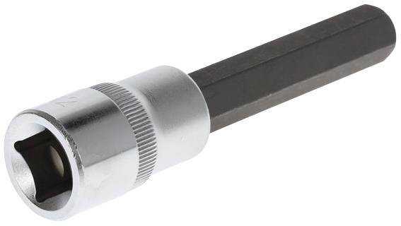 A silver socket extension with a long, hexagonal end for securing screws or nuts.
