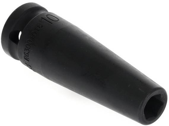 Black rubber adapter with a tapered shape and octagonal opening. Serves as an extension for electrical installations.