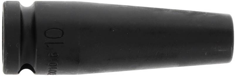 A black mouthpiece of a wind instrument, cylindrically shaped. A small opening on the left side. Material is glossy.