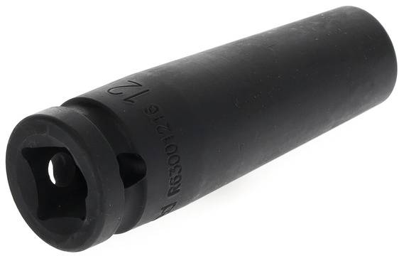 A black, cylindrical, hollow metal attachment with number '12'.