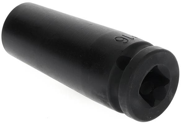 Black socket adapter with hexagonal opening for receiving screws or nuts, suitable for hand or electric tools.