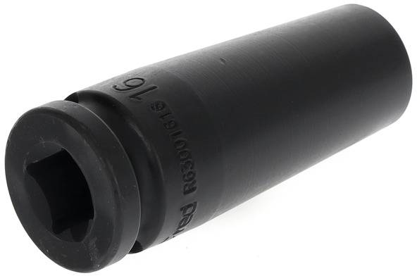 A black hexagon-head screw nut, suitable for use with a socket wrench.