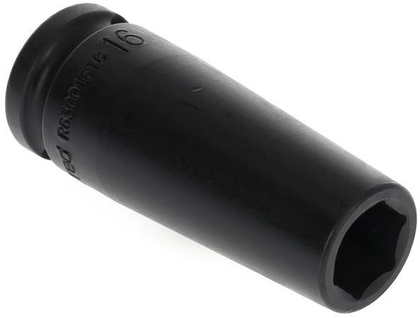 'Black, conical rubber cover with rounded end, marked with the number 16 on the side.'
