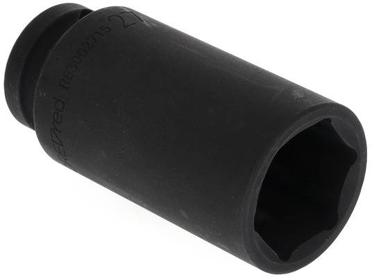 Black hexagonal socket with a smooth, cylindrical design. Suitable for screwdrivers or ratchets.