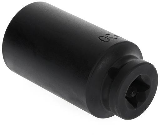 A black, cylindrical adapter with a ribbed inner surface, possibly a tool attachment or technical component.