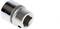 A silver hexagonal socket attachment lies on a white surface. It is suitable for screw-related work.