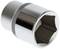 A silver hexagonal socket with a six-sided opening, used for spanners or ratchets.