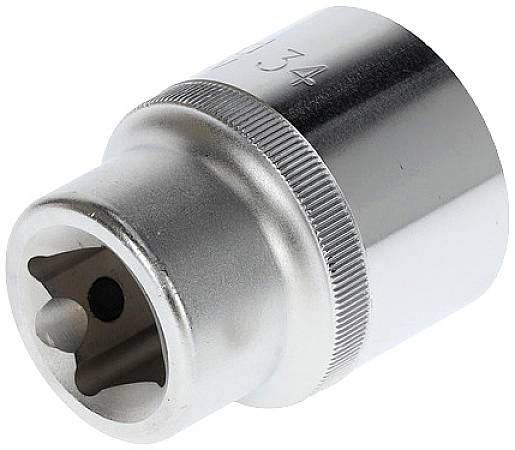 Metal socket wrench insert with knurled handle and hexagonal opening, suitable for screws and nuts.