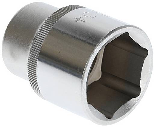 Hexagonal metal socket adaptor, smooth and silver, lightly knurled for a secure grip.
