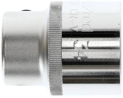 Close-up of a metallic socket with the engraving '34', a utilitarian object in the field of tools or mechanical engineering.