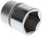 Metallic hexagonal socket, suitable for screw-related work. Smooth surface with a textured ring for improved grip.