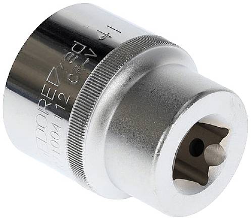 Silver-coloured socket key adapter with cylindrical shape and recess for tool mounting. Suitable for mechanical applications.