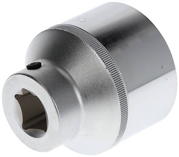 Metal socket adaptor with a hexagonal opening, primarily used for torque transmission in screw connections.