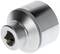 A silver metal hexagonal socket nut designed for attachment to a spanner or ratchet.