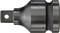 A black, metallic plug tool with a round head and a flat end with a hole for attachment.