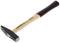 Wooden-handled hammer with metal head, brand name and symbols on the handle. Designed for craftwork, light to medium-duty tasks.