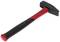A red and black hammer with a steel head and ergonomic handle, suitable for construction work.