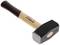 A sledgehammer with a wooden handle and a heavy, rectangular metal head. Marking on the handle.