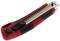 A red and black carpet knife with a retractable blade, typically used for cutting materials.