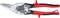 A metal shears with red handles, suitable for cutting sheet metal or other solid materials.
