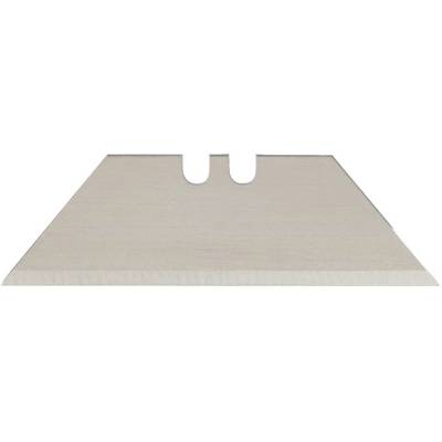 Pictured is a trapezoidal blade, typically used for utility knives. It has two openings at the top edge.