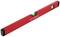 Red spirit level with two vials for measuring horizontal and vertical lines.