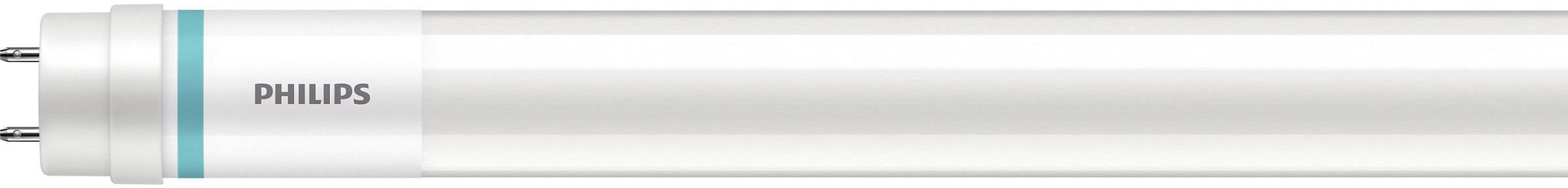 A white, elongated fluorescent tube with the inscription 'PHILIPS' and a blue stripe near the end.