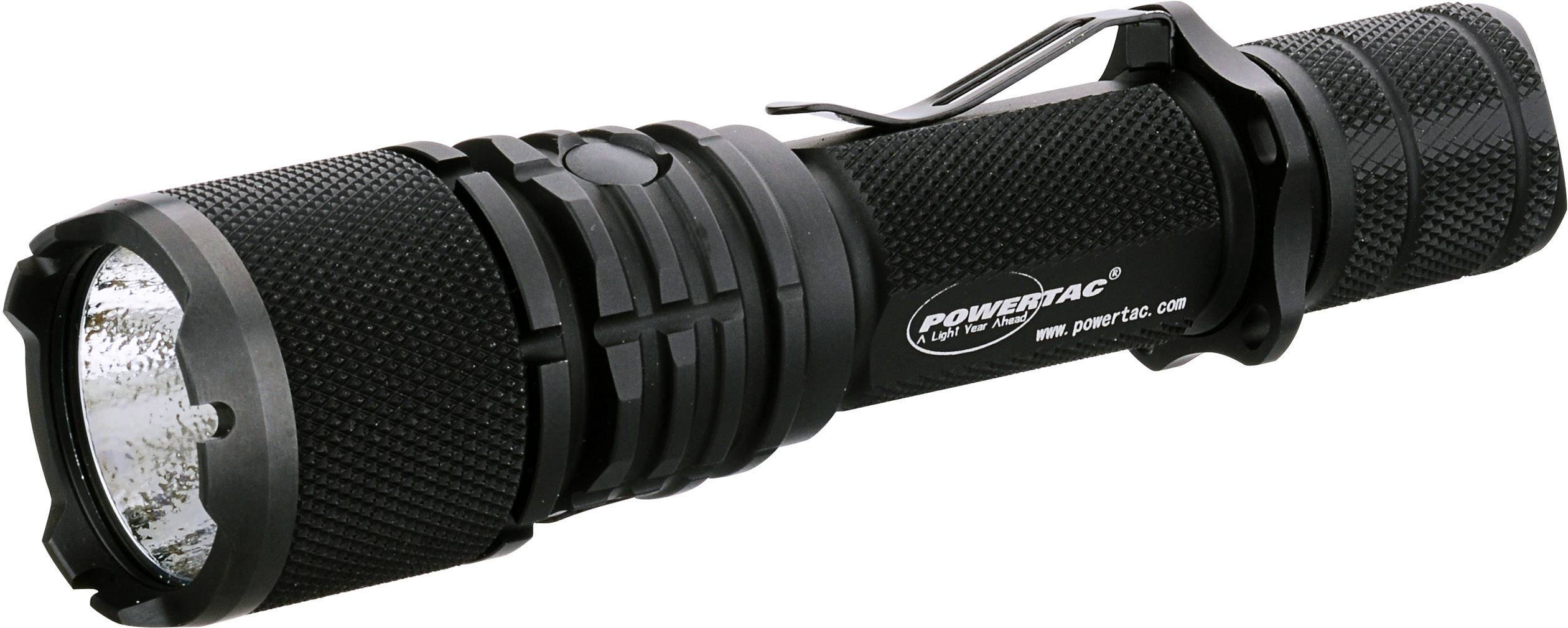 A black torch, robust design with knurling for improved grip. A clip on the side for attachment.