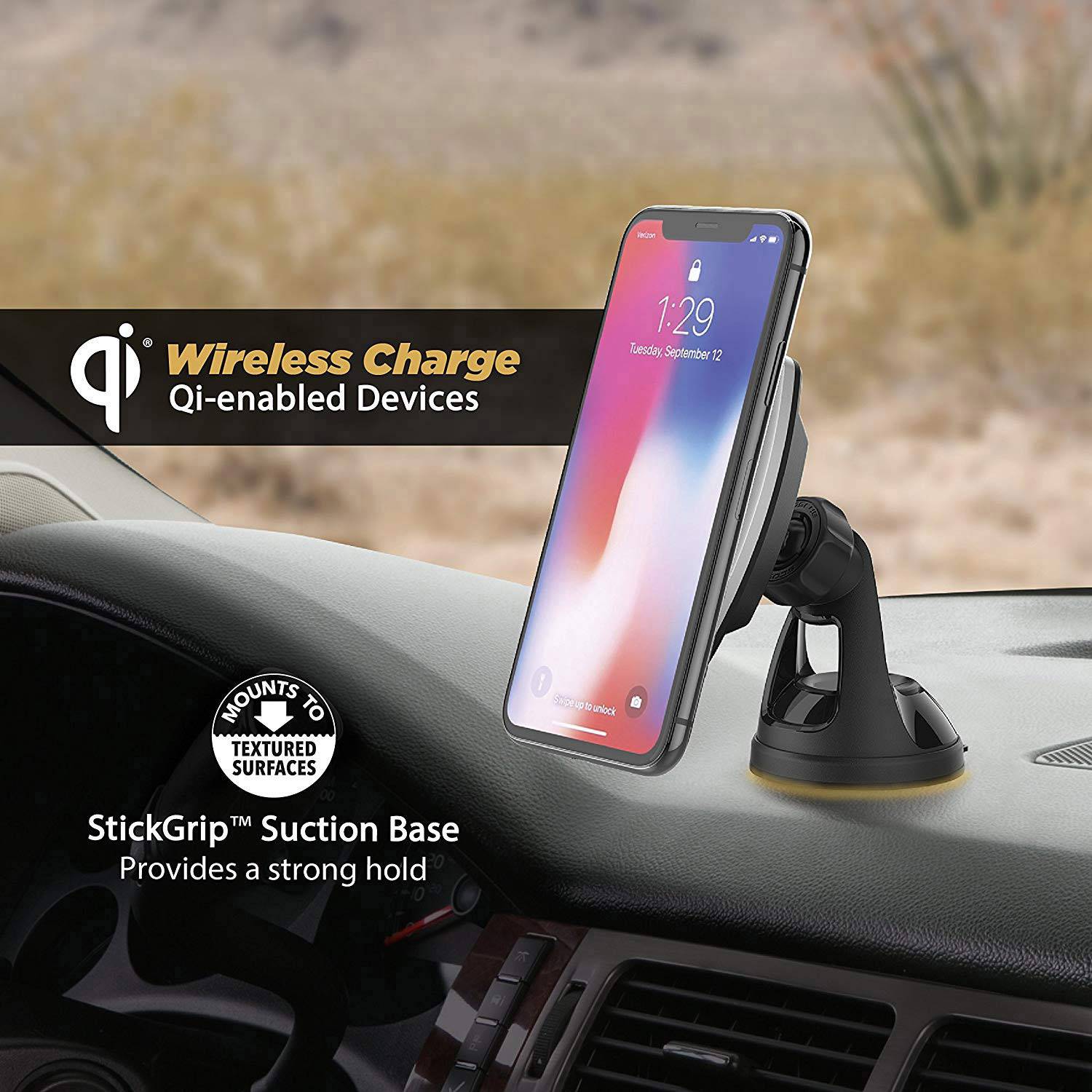 Scosche Wireless charger 2000 mA MagicMount Pro Window MPQ2WD-XTSP Outputs Inductive charging standard Black, Silver-3