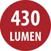 Red circular label reading '430 LUMEN' in white text.