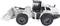 A white toy digger with 'Strong Power' written on the side, pictured from the side against a white background.